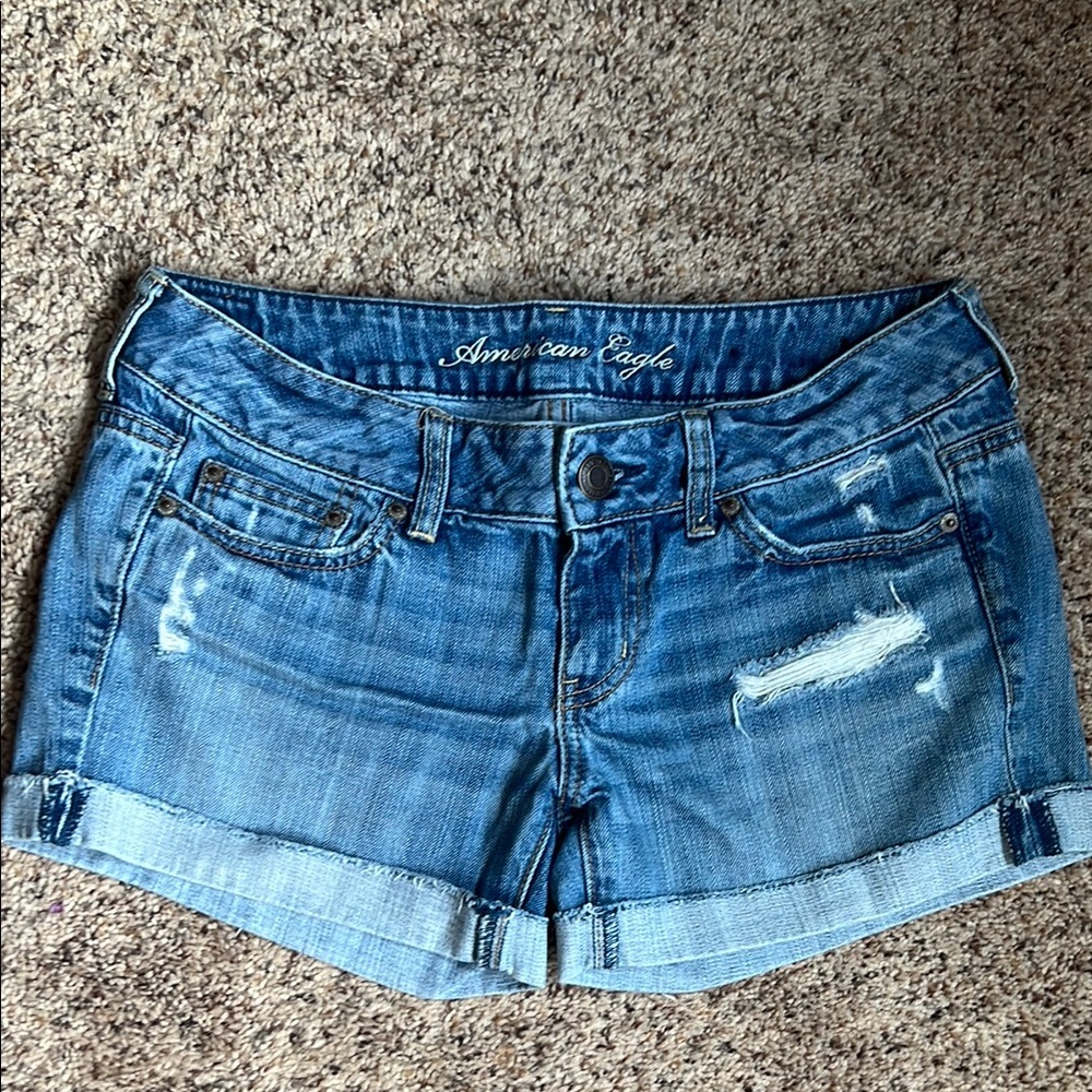 American Eagle Outfitters Blue Distressed Jean Shorts